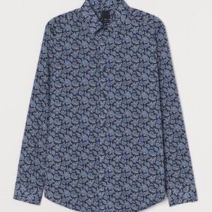 H&M Blue Paisley Long Sleeve Button-Up Regular Fit Shirt Men's Size L